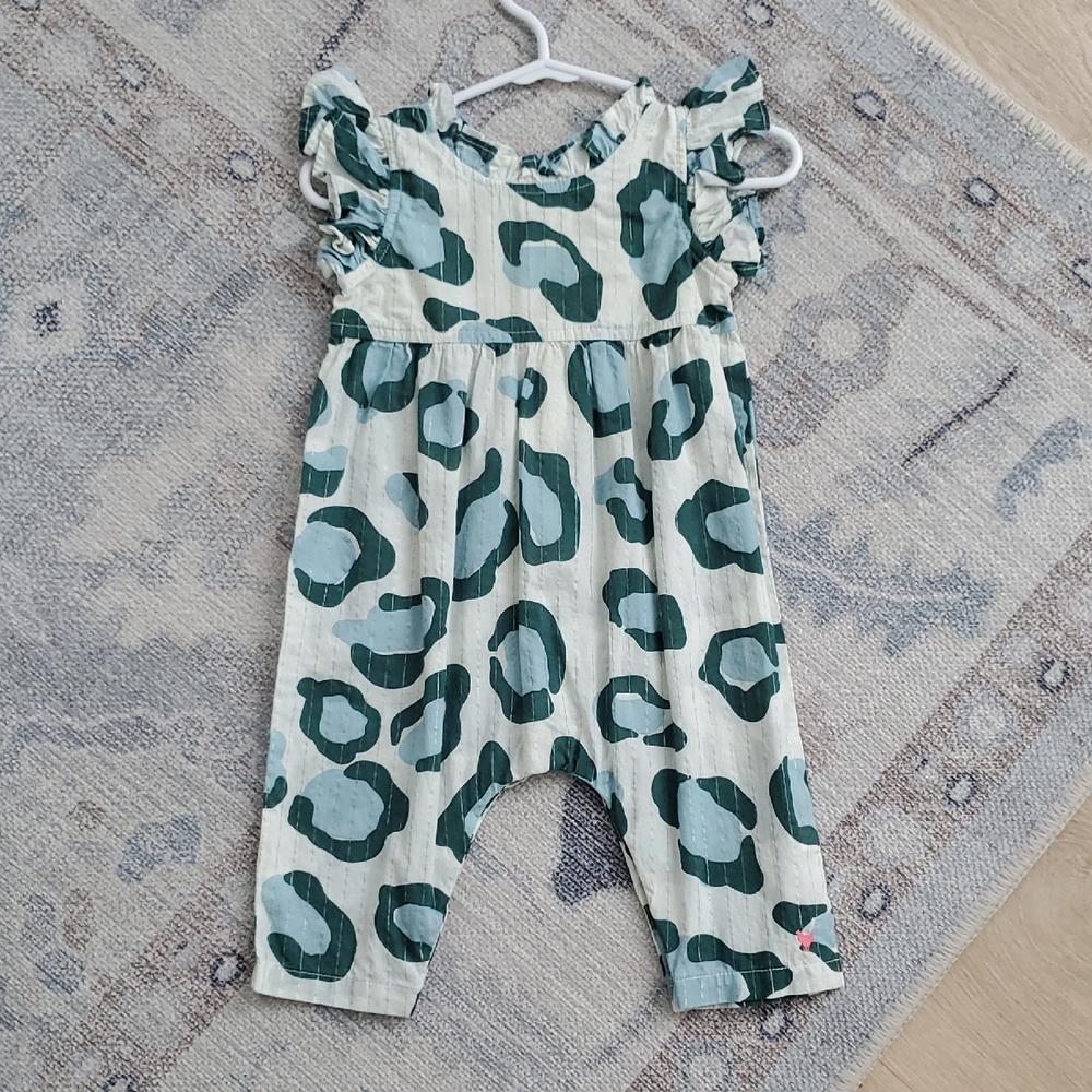 Pink Chicken Girls Blue Pine Oversized Leopard Jennifer Jumpsuit Romper Sz3-6m